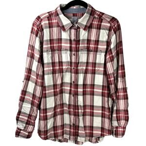 Carhartt Women Sz Medium (8/10) Tab Sleeve Plaid Button Down Western Collar Top